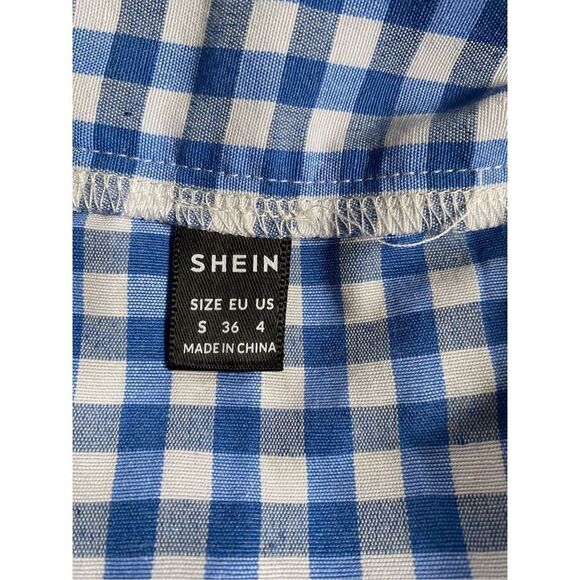 Shein women’s gingham blue and white wrap, skirt, side tie, size small - Picture 6 of 6